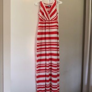 Coral and white stripe maternity maxi dress